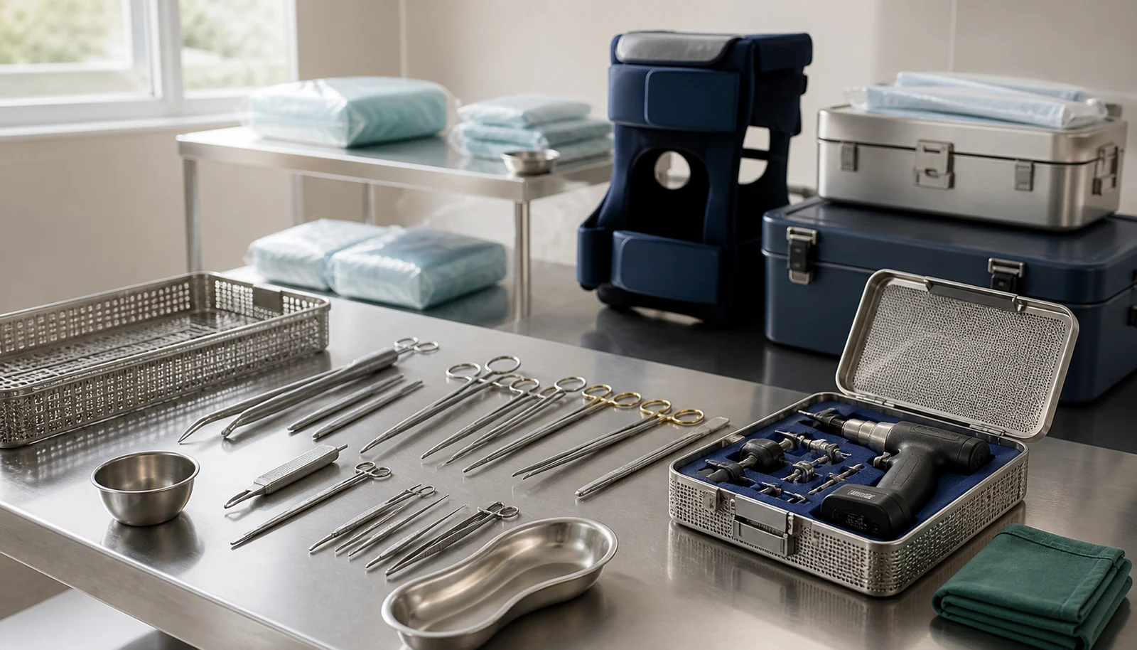 Material e instrumental médico especializado preparado en un entorno clínico